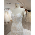 Luxury Beaded Long Train Lace Tail Wedding Dress/Bridal Gown